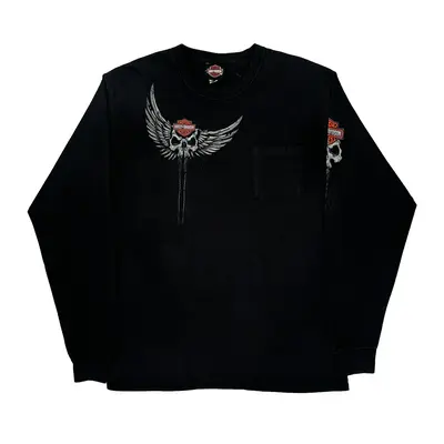 Duke City Harley Davidson Graphic Long Sleeve T-Shirt - Large Black Cotton