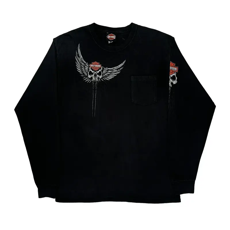 Duke City Harley Davidson Graphic Long Sleeve T-Shirt - Large Black Cotton