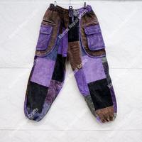 Patchwork Corduroy Baggy Pants, Hippie Harem Pants, Unisex Fall Winter Trousers, Men Women  Multi Pocket Handmade Boho Warm P...