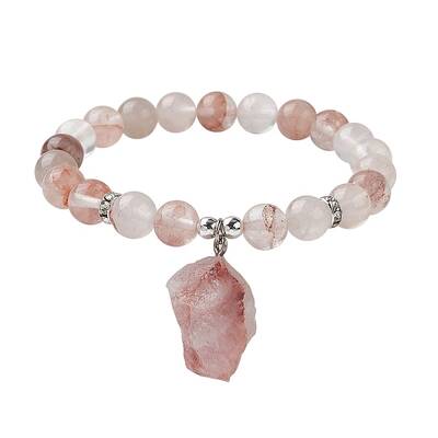 Natural Ferruginous Quartz Round Beaded Stretch Bracelets