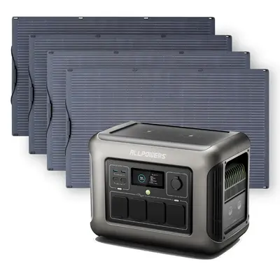 ALLPOWERS Solar Generator Kit 1800W (R1500 + SF100 100W Flexible Solar Panel) R1500 + 4PCS SF100 100W Solar Panel