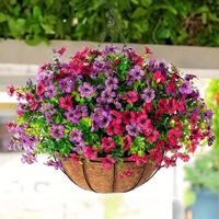 Artificial Hanging Plant, 6 Counts/set Faux Flower Basket, Fake Flower Basket, Decorative Flowers for Outdoor Garden, Home De...