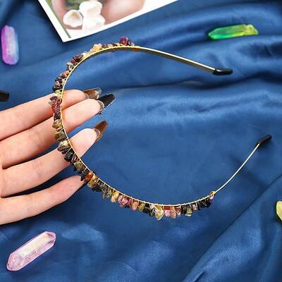 Wire Wrapped Natural Tourmaline Chip Hair Bands