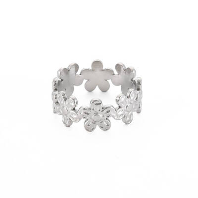 Non-Tarnish 304 Stainless Steel Flower Wrap Open Cuff Ring for Women