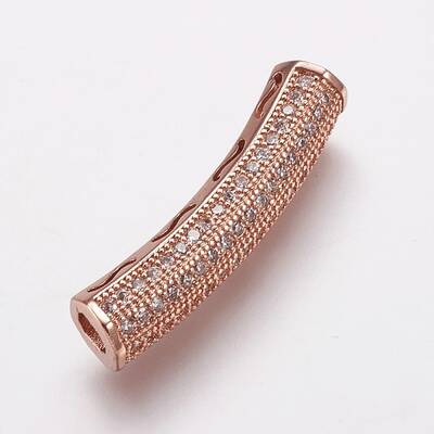 Brass Micro Pave Cubic Zirconia Tube Beads