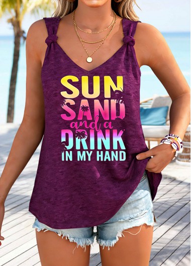 Modlily Wine Red Tie Letter Print Strappy Tank Top - XXL