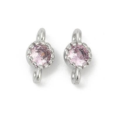 Brass Cubic Zirconia Flat Round Connector Charms