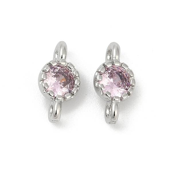 Brass Cubic Zirconia Flat Round Connector Charms