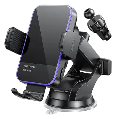 Wireless Car Charger,【7 Colored RGB Backlit】Mosurr 15W Auto Clamping Fast Charging Phone Holder Car Mount fit for iPhone ...