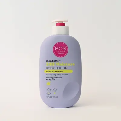 eos Vanilla Cashmere 24H Moisture Body Lotion, Moisturizing Body Care, Vegan & Hypoallergenic, Made with Natural Shea