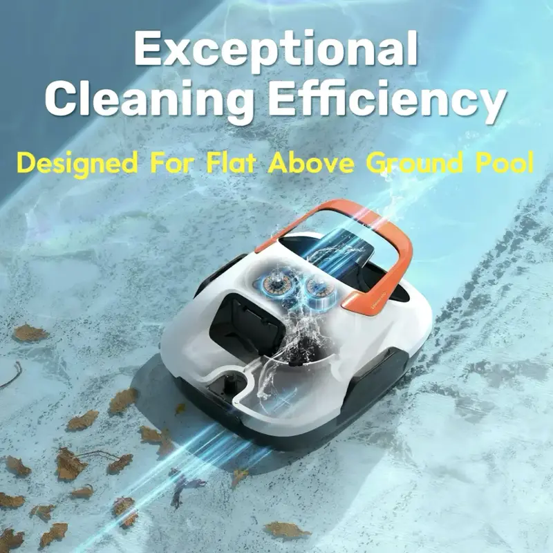 Cordless Robotic Pool Cleaner, Lasts 90 Min, Automatic Vacuum for Above-Ground Pools up to 860 Sq.ft, Portable, Self-Parking ...
