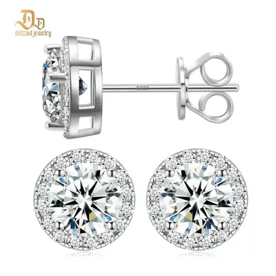 Delzzad S925 Halo Moissanite Stud Earring Gift For Men Women