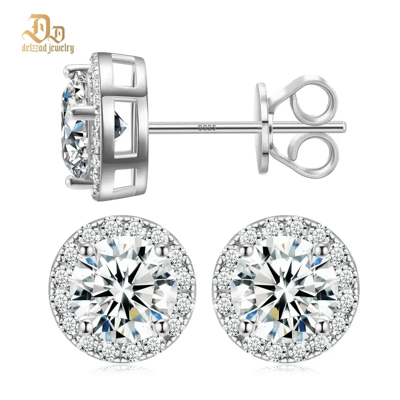 Delzzad S925 Halo Moissanite Stud Earring Gift For Men Women