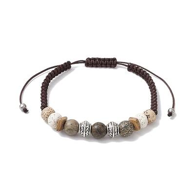 Round Lava Rock & Wood Braided Beads Bracelets