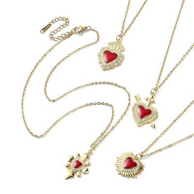 Golden Brass with Cubic Zirconia Heart Pendant Necklace