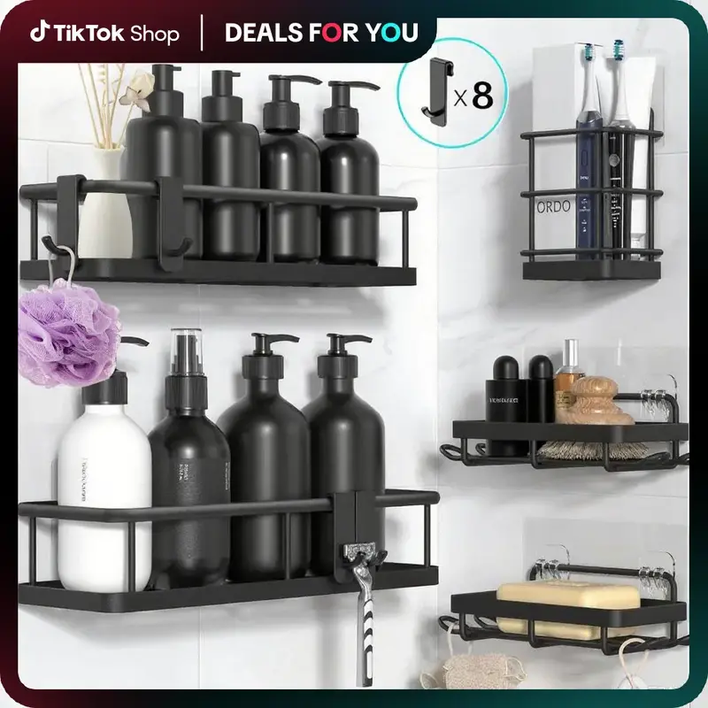 【Mega Deals】Adhesive Shower Shelves, Rustproof Stainless Steel,Large Capacity Bathroom Organizer and Storage,No Drilling ...