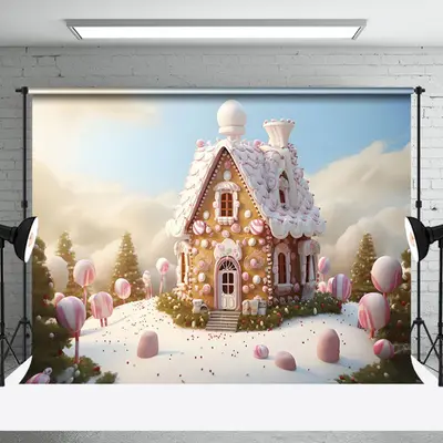 Aperturee Winter Sunlight Candyland House Christmas Backdrop - Aperturee
