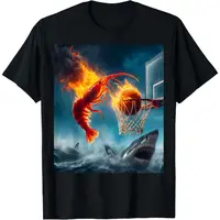 [Cotton graphic tees]men gifts Casual shortsleeve tops Shrimp Dunking on Shark Funny Fishing Meme T-Shirt