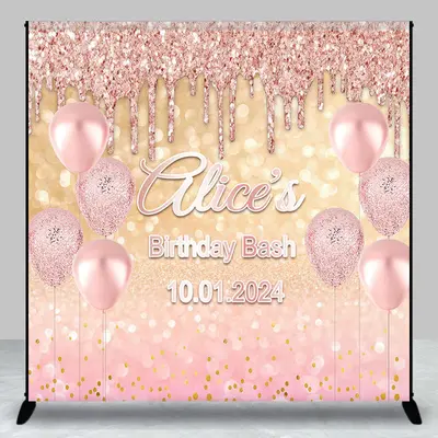 Rose Gold Glitter Balloon Custom Birthday Backdrop - Aperturee