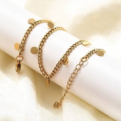 304 Stainless Steel Twisted Chain Necklaces with Disc Charm Tassel