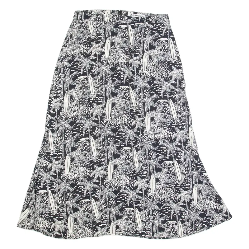 REFORMATION Hawaiian Womens Flare Skirt White Midi Viscose Floral S