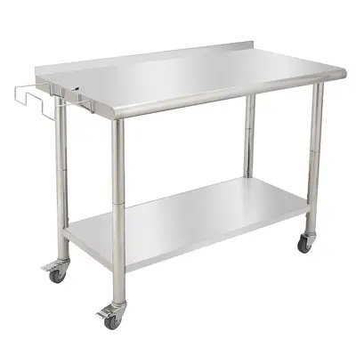 GARVEE 48L x 24W x 35H Stainless Steel Work Table - Heavy-Duty Prep Table with Undershelf, Backsplash, Wheels, and Garb...