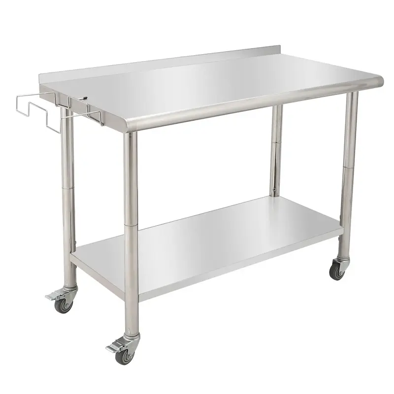 GARVEE 48L x 24W x 35H Stainless Steel Work Table - Heavy-Duty Prep Table with Undershelf, Backsplash, Wheels, and Garb...