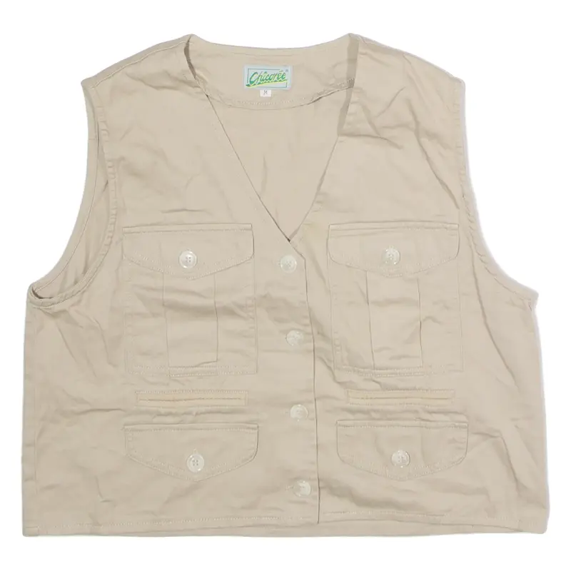 CHICOREE Womens Waistcoat Beige Twill 90s M