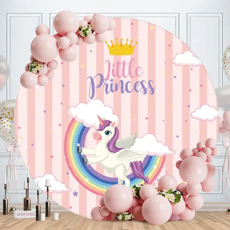 Aperturee Little Princess Round Pink Birthday Backdrop