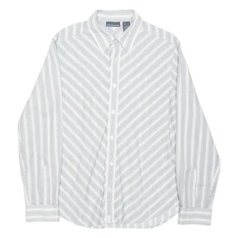 DKNY DKNY Jeans Mens Flannel Shirt White Striped Long Sleeve L