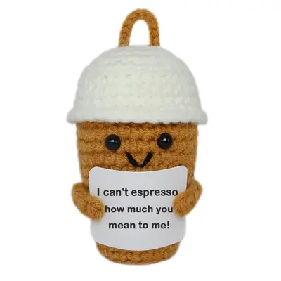 Emotional Support Crochet Coffee Cup Ornament, Cute Creative Handwoven Craft, Positive Energy Gift for Home Decor, Birthday, ...