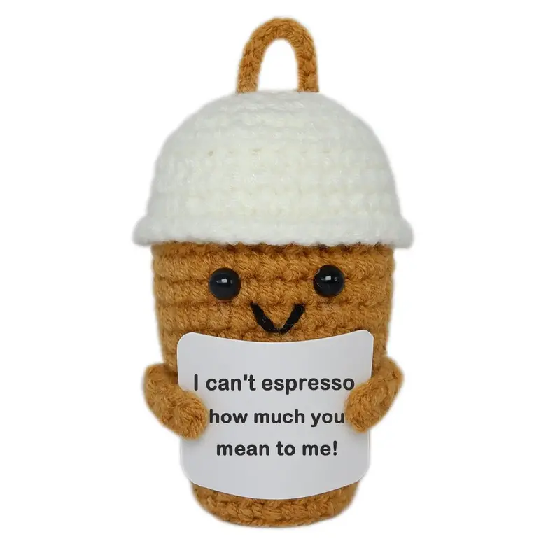 Emotional Support Crochet Coffee Cup Ornament, Cute Creative Handwoven Craft, Positive Energy Gift for Home Decor, Birthday, ...