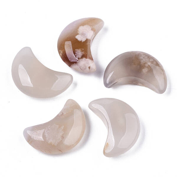 Moon Shape Natural Cherry Blossom Agate Healing Crystal Pocket Palm Stones