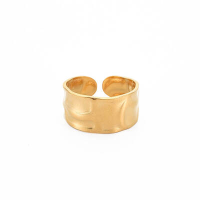 Ion Plating(IP) 304 Stainless Steel Hammered Flat Open Cuff Ring for Women