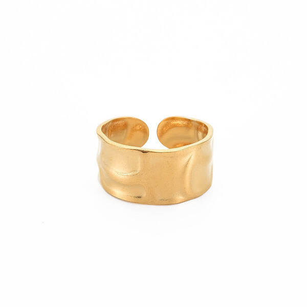 Ion Plating(IP) 304 Stainless Steel Hammered Flat Open Cuff Ring for Women