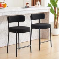 Bar Stool Counter Height Bar Stools with Back Faux Sherpa Kitchen Dining Cafe Chair with Sturdy Metal Steel Frame Base for In...