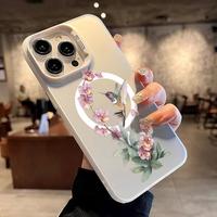 Hummingbird in Bloom Pattern Magnetic Phone Case for iPhone 15 16 14 Pro Max 13 12 11 XR XS Plus Shockproof Non Slip Military...