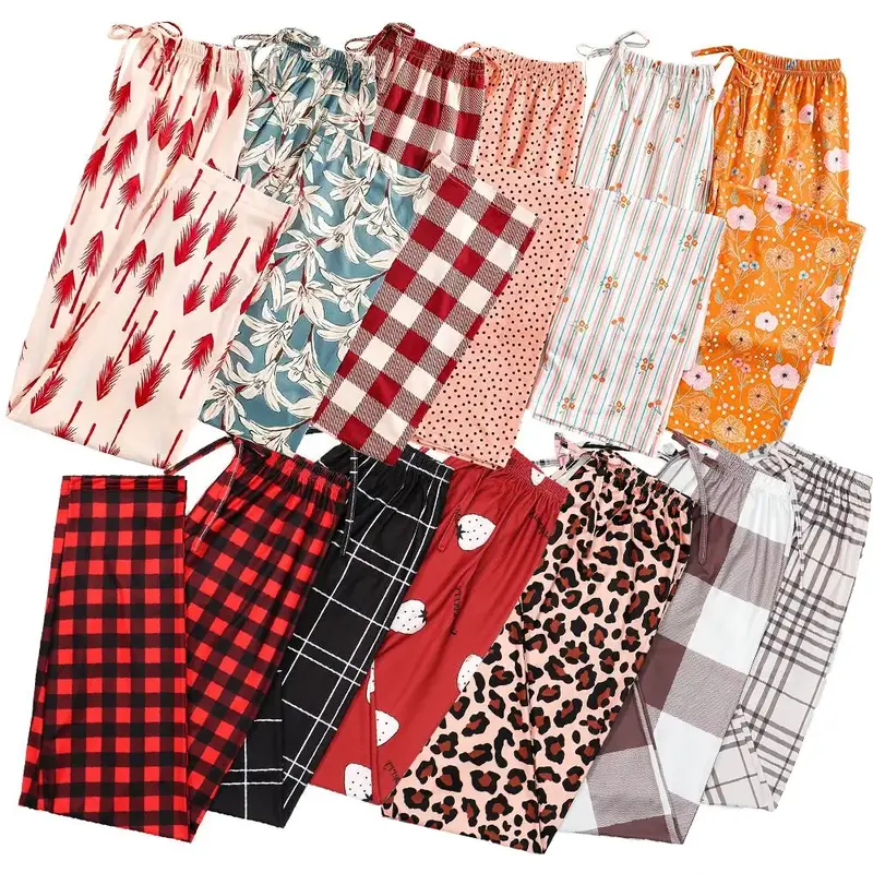 2025 Cute Summer 3 PCS Set Per Pack Sleeping Pants Women's Soft Drawstring Elastic Waist Loose Cute Heart Knit Causal Pajamas...