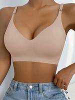 Women's Solid Color Adjustable Strap Padded Wireless Bra, Smooth Curvy Soft Comfortable Fit Breathable Seamless Push Up Linge...