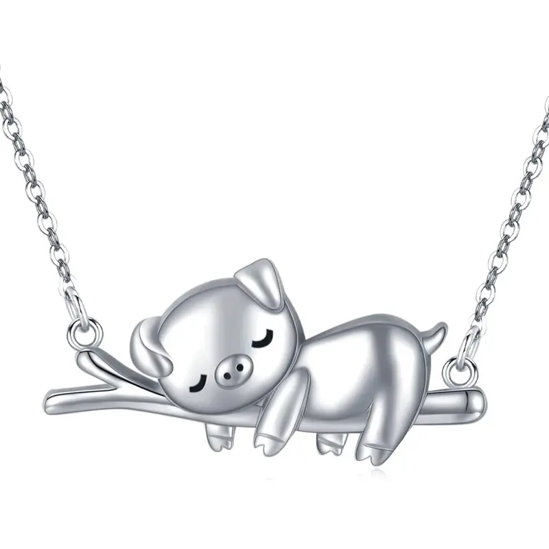 Sterling Silver Pig Piggy Pendant Necklace
