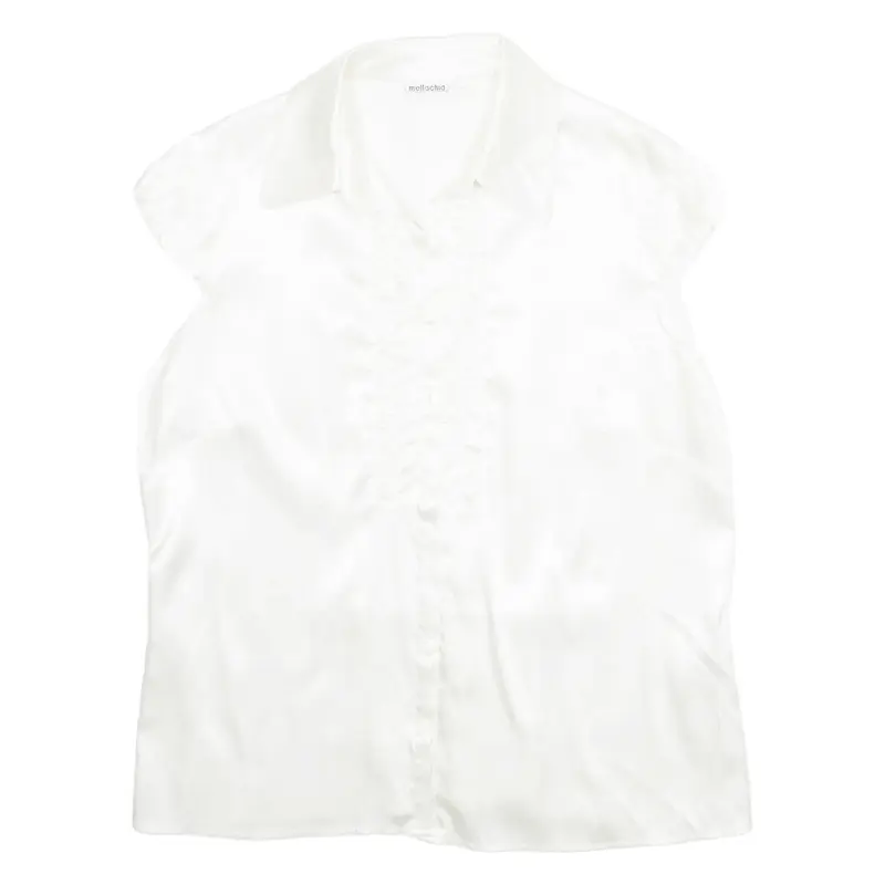 MELLACHIA Womens Waistcoat White Collared Sleeveless Silk L