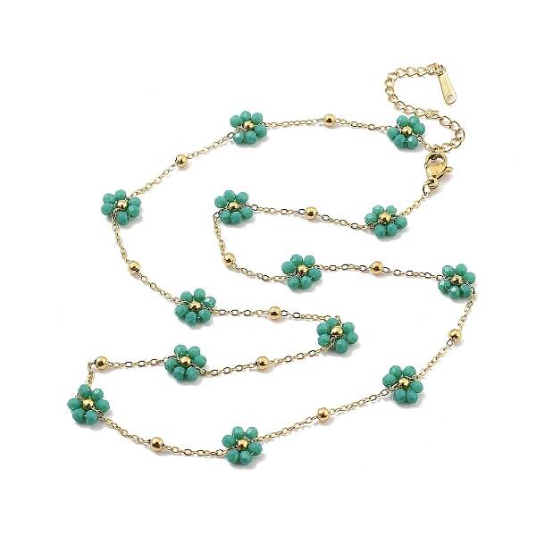 Glass Flower Link Chain Necklaces