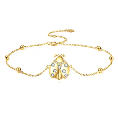 14K Gold Cubic Zirconia Ladybug Charm Bracelet