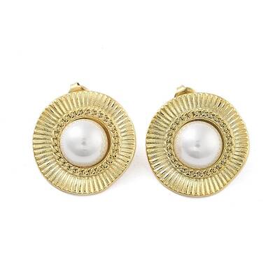 Ion Plating(IP) Flat Round Real 14K Gold Plated 304 Stainless Steel Stud Earrings
