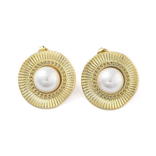 Ion Plating(IP) Flat Round Real 14K Gold Plated 304 Stainless Steel Stud Earrings