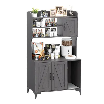 Garvee Cat Litter Box Enclosure, Modern Hidden Cat Litter Box Furniture with 4-Tier Storage Shelves, 2 Cabinets, Cat Litter M...