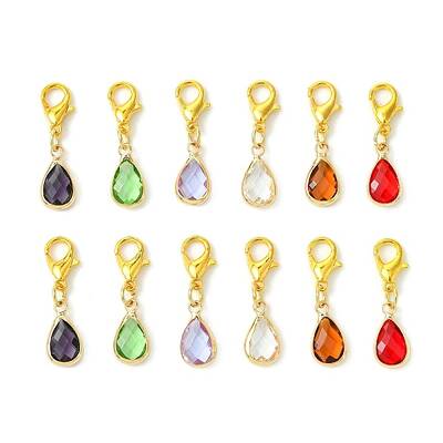 12Pcs 6 Colors Teardrop Brass Glass Pendant Decorations
