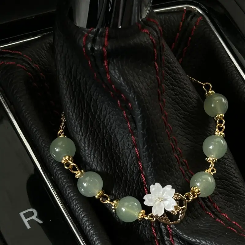 Peach Blossom Beaded Car Handbrake Ornament, Car Gear Lever Decorative Bracelet, Gift For Girlfriend, Female Friends