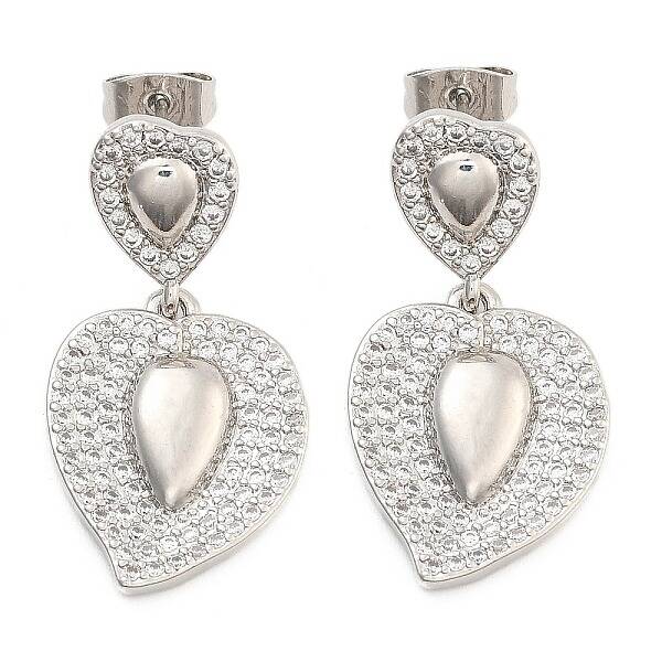 Brass Pave Cubic Zirconia Stud Earrings for Women