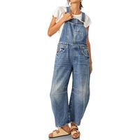 Tankaneo Womens Denim Bib Overalls Barrel Leg Adjustable Strap Jean Pants Jumpsuits with Pockets Blue Womenswear